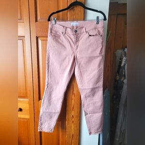 NWOT LOFT Women's Light Coral Pink Jeans W/ Fringed Hem Design 28 6